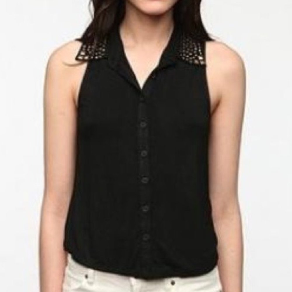 Lucca Couture | Black Studded Collar Top Size XS